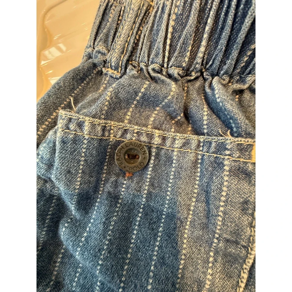Ralph Lauren Kids Blue Hickory Stripe Denim Overalls 3-6M